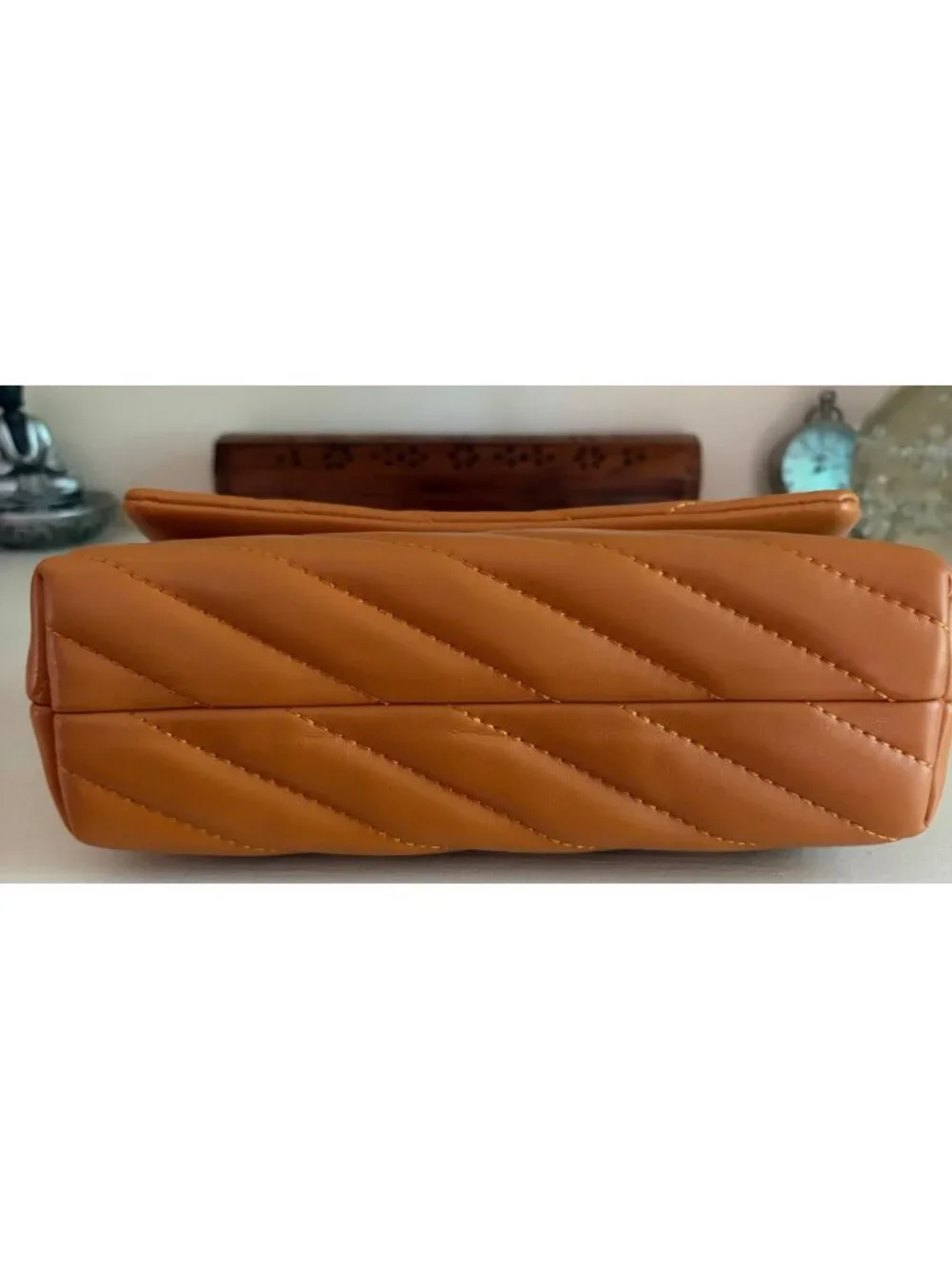 NWT Tory Burch Kira Chevron Leather Convertible Shoulder Bag Squash Orange